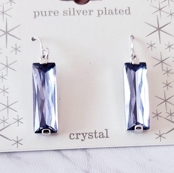 Pure Silver Plated Crystal Rectangle Earrings New - Picture 5 of 9